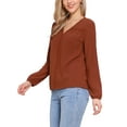 thumbnail image 4 of INSPIRE CHIC Long Sleeves Top for Women V Neck Hollow Lace Trim Blouse XS Orange Brown, 4 of 5