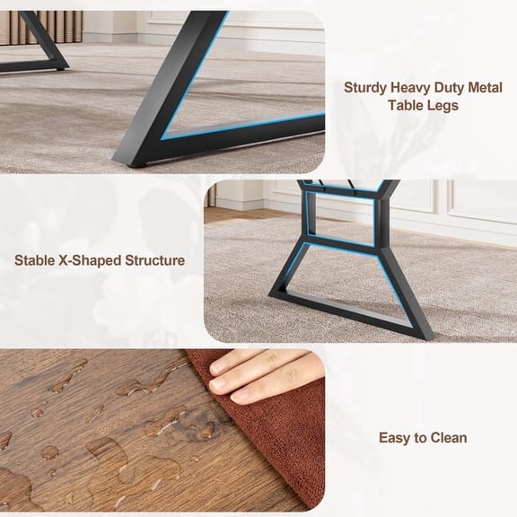TROPOW 71 Inch Modern Industrial Dining Table Set for 6 - Heavy-Duty Stain-Resistant Tabletop, Easy Assembly for Kitchen, Dining Room & Apartment