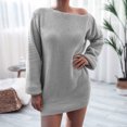 thumbnail image 3 of Women's Sweater Dress Knit Dress Long Sleeve Off Shoulder Solid Color Casual Winter Dress for Loungewear,Light Gray,L, 3 of 7
