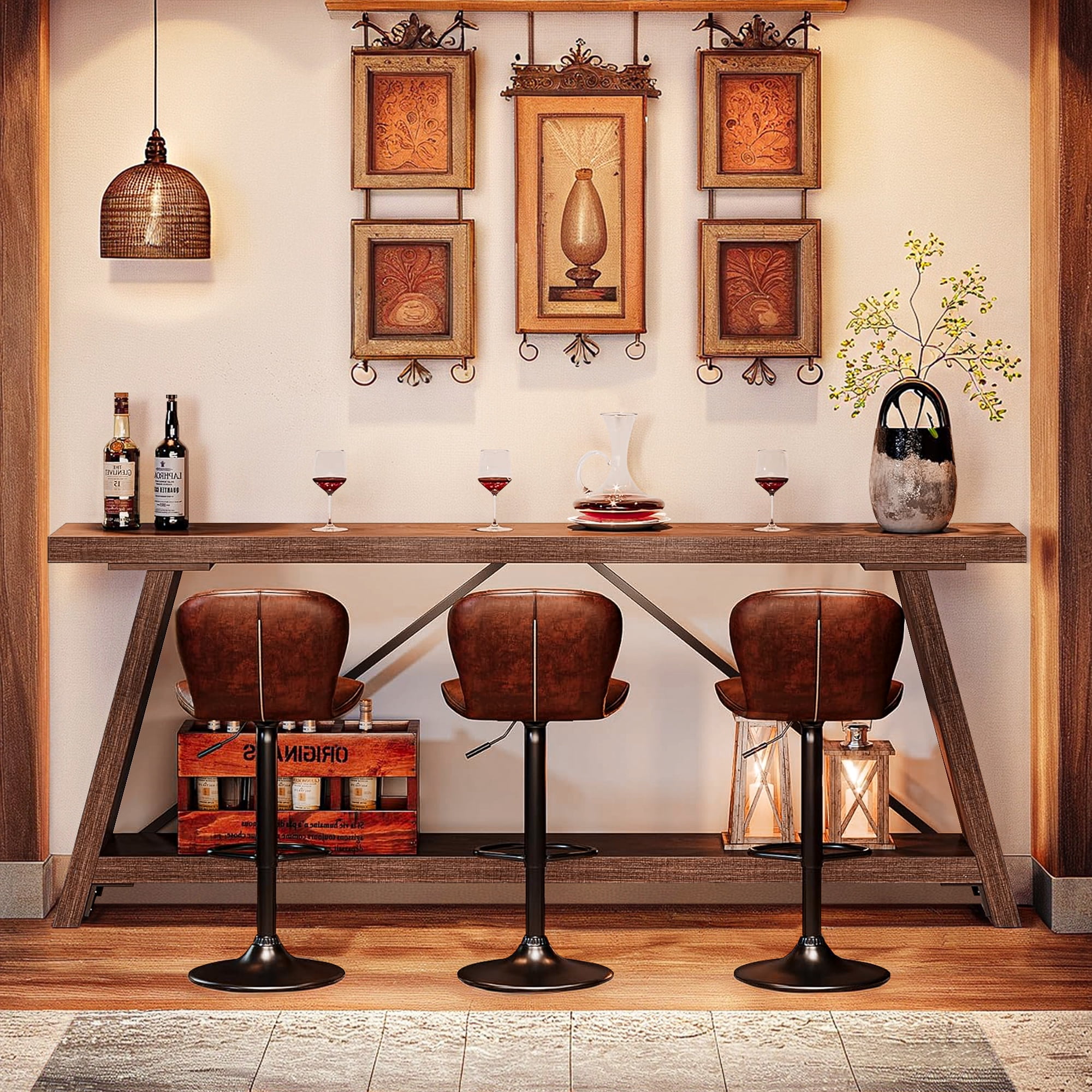 Demi Bonn 70.9" Console Table, Rustic Vintage Narrow Sofa Table for Entryway, Living Room, Hallway, Walnut