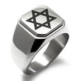 thumbnail image 1 of Stainless Steel Hexagram Star of David Engraved Square Flat Top Biker Style Polished Signet Ring, 1 of 1