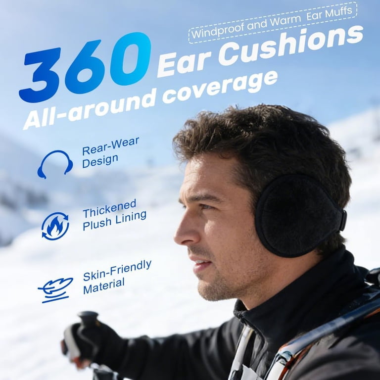 Mens Ear Muffs, Foldable Fluffy Winter Ear Warmers for Cold  display picture 3