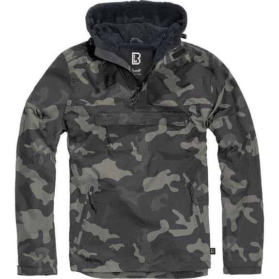 BRANDIT INDIVIDUAL WEAR Adult Male Windbreaker Fleece-Lined Quarter Zip Pullover, Dark Camo, Size: 5XL