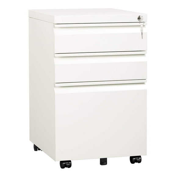 DEVAISE Classeur Mobile à 3 Tiroirs avec Serrure, Classeur Métallique sous le Bureau pour Dossiers Légal/lettre/A4, Entièrement Assemblé sauf Roues, Blanc