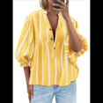 thumbnail image 1 of Blusa de Verano A Rayas con Cuello en V y Mangas Abullonadas para Mujer, Estilo Babydoll, Holgada e Informal Amarillo L, 1 of 9