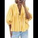 thumbnail image 1 of Blusa de Verano A Rayas con Cuello en V y Mangas Abullonadas para Mujer, Estilo Babydoll, Holgada e Informal Amarillo XL, 1 of 9
