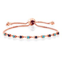 Gem Stone King 0.70 Ct Round Swiss Blue Topaz Blue Sapphire 18K Rose Gold Plated Silver Bracelet for Women