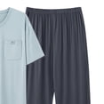 thumbnail image 4 of Zekutng Two Piece Sets for Men Casual Solid Color Round Neck Button down Short Sleeved Shirt Loose Waist Long Pants Set,Sizes L-4XL, 4 of 5