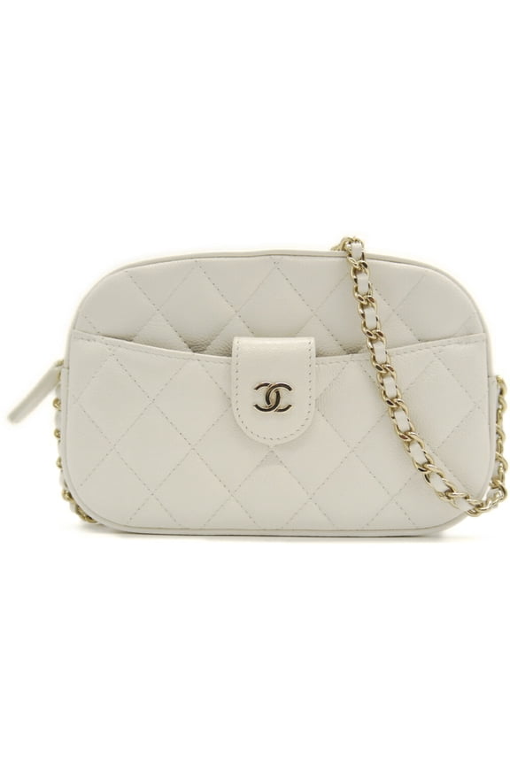 Pre-Owned CHANEL Matelasse Chain Shoulder Bag Caviar Skin Coco Mark White AP3998 (Good)