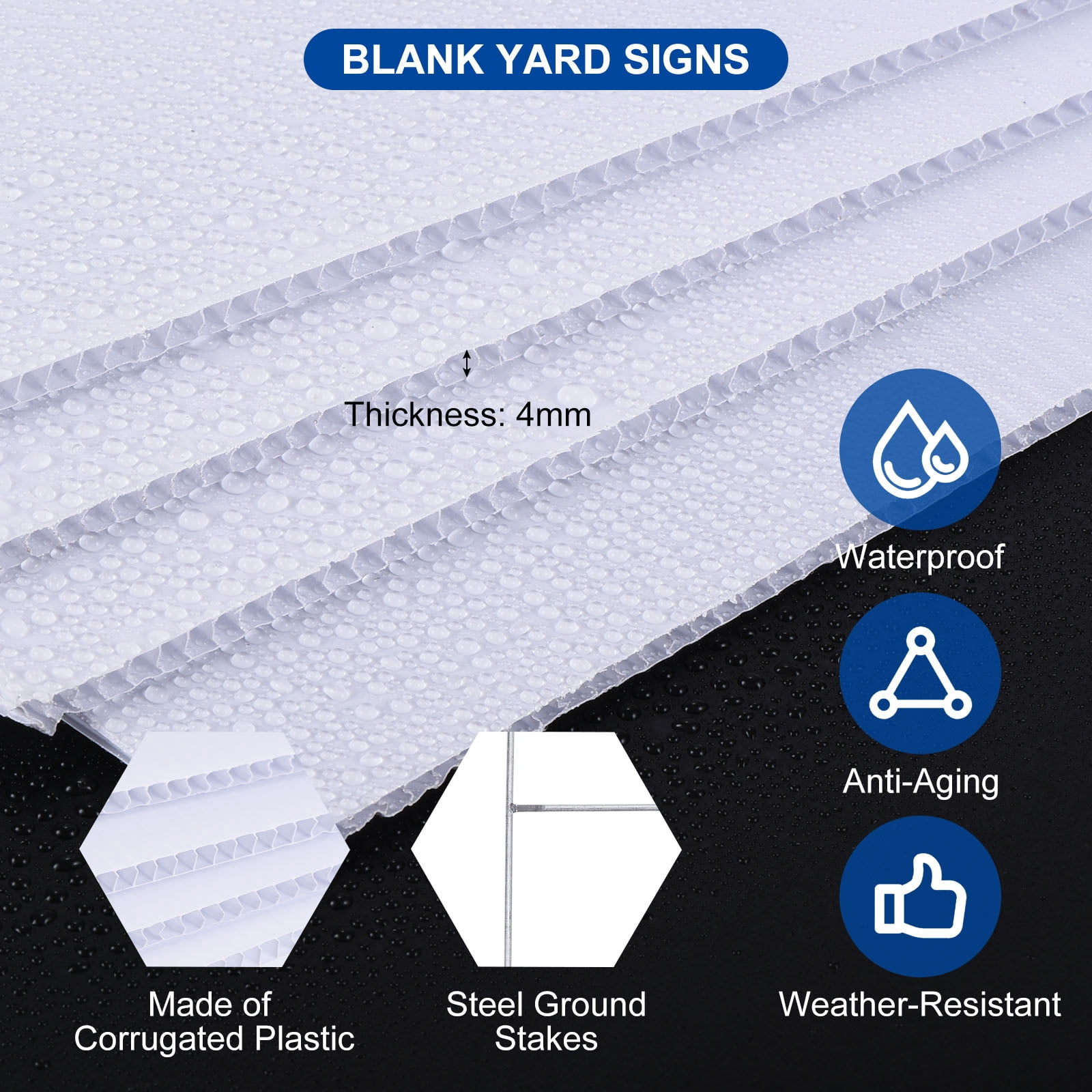 17x12" Blank Yard Signs with H Metal Stakes Garage Sale Sign for Wedding Party Decoration, 8 Pack