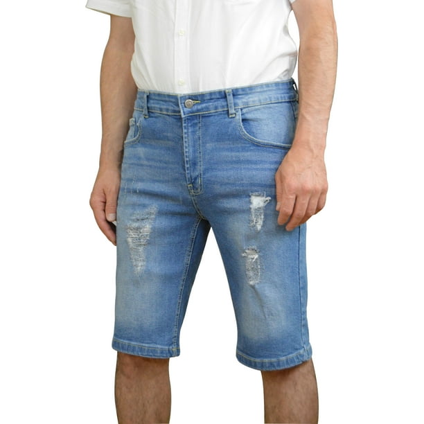Skylinewears - Mens Denim Shorts Stretch Regular Slim Fit Distressed ...