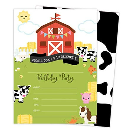 Barnyard Farm Style 2 Happy Birthday Invitations Invite Cards 25