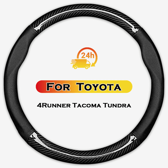 HEKAPAS Customized Auto Car Steering Wheel Cover for Toyota Tacoma/4Runner/Tundra/Sequoia, 15.5-16 inch Black Large-Size Carbon Fiber & Leather Protector