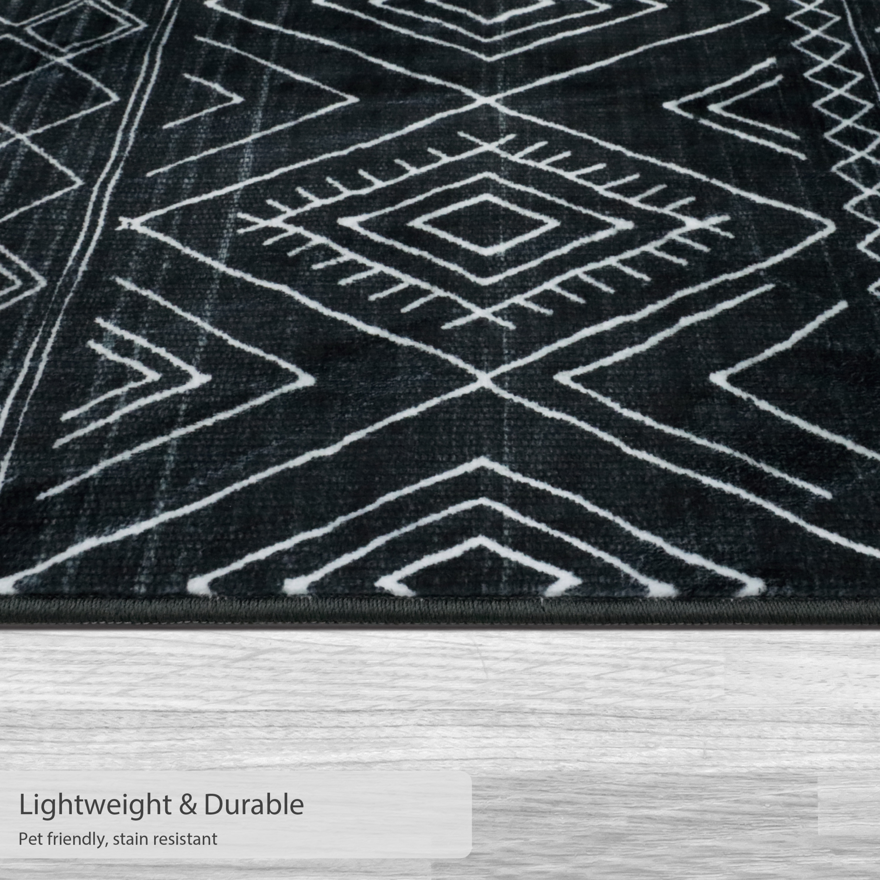 Washable Skid-Resistant Accent Rug Geometric Black 24" x 48"
