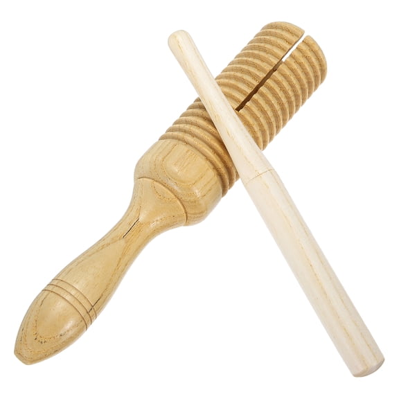 Uxcell Wood Guiro Instrument, Single Guiro Latin Percussion Instrument Rhythm Tone Block with Rhythm Sticks Wood Tambourine for Adults Beginners Party, Wood Color
