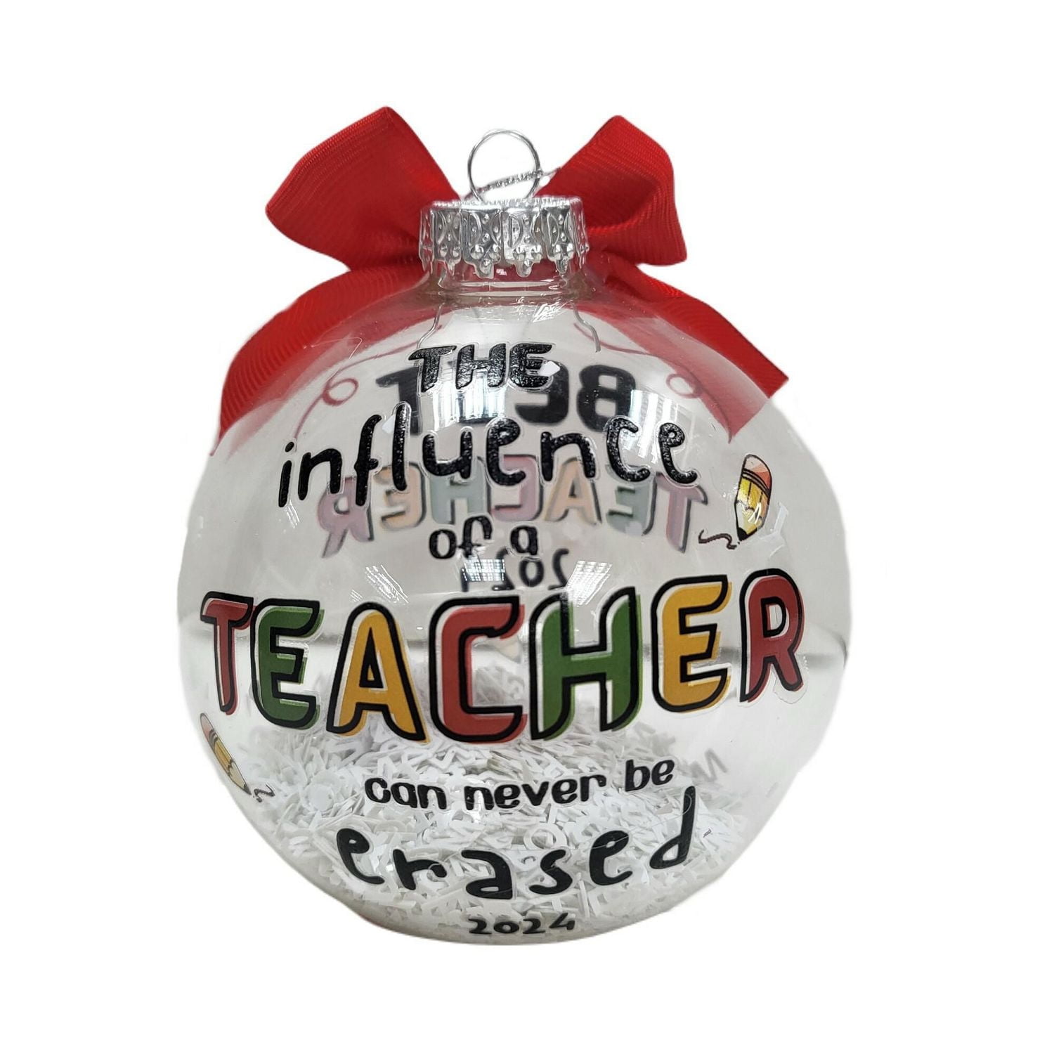 "Best Teacher" Collectible Christmas Glass Ball Ornament, 4 in, Holiday Time, "Best Teacher" Collectible Glass Ball Ornament
