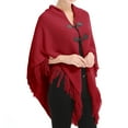 thumbnail image 2 of SWSMCLT Women's Knit Poncho Cardigan Sweater Solid Knitted Adult Mexican Poncho Wrap Winter Fall Soft Shawl Asymmetrical Cape Sweater Toggle Tassel Fringe Crochet Red One Size, 2 of 4