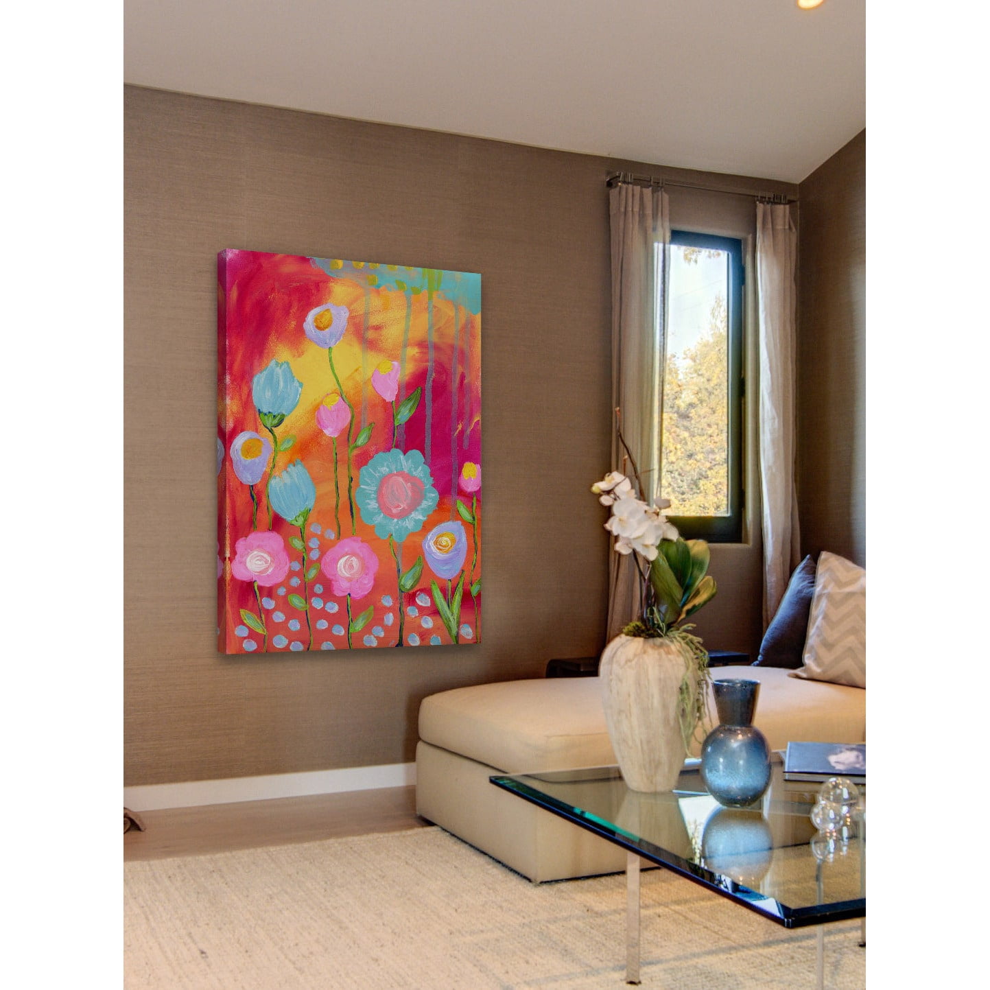 Marmont Hill "Flowers Sunset" by Jill Lambert Painting Print on Wrapped Canvas