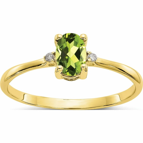 10K Yellow Gold Polished Geniune Diamond & Peridot Birthstone Ring (Size 6) Made In India 10xbr209