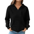 thumbnail image 5 of BiZtdJrK Womens Quarter Zip Sweatshirts Lapel Collar Waffle Pullover Tops Lightweight Casual Fall Fashion Outfits Black XXL, 5 of 10
