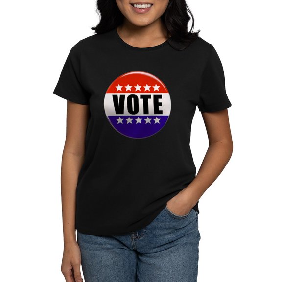 CafePress - Vote Button T Shirt - Women's Traditional Fit Dark T-Shirt
