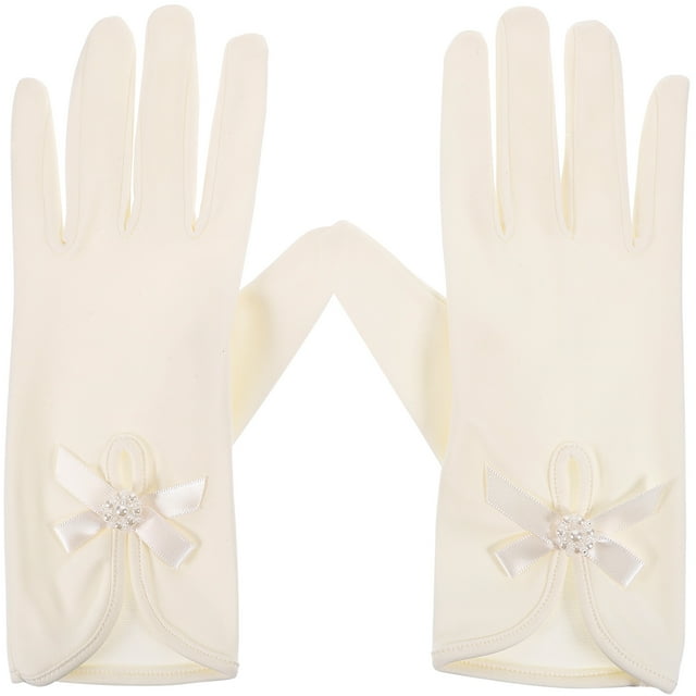 KAKOWELY 1 par de guantes de novia para boda, guantes de satén para mujer, guantes con lazo para fiesta de graduación y té.