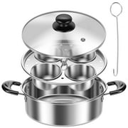 Ihvewuo Egg Poacher Cookware, Stainless Steel Poached Egg Maker Pot, Egg Poaching Pan with 4 Cups, Poached Egg Cooker Pot for Induction Cooktop Gas Cooktop 8.66x7.87x2.68in