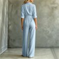 thumbnail image 6 of Aimik Jumpsuits for Women Fashion 3/4 Sleeve Lapel Belted Wide Leg Jumpsuits Summer Fall Womens One Piece Overalls, 6 of 6