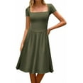 thumbnail image 5 of Women Fashion Summer 2025 Square Neck Short Sleeve A-Line Midi Dress Long Sundress, 5 of 10