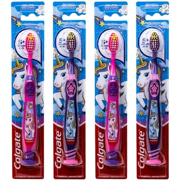 Colgate Kids Unicorn Toothbrush with Suction Cup for Children 5  Years Old, Extra Soft (Colors Vary) - Pack of 4
