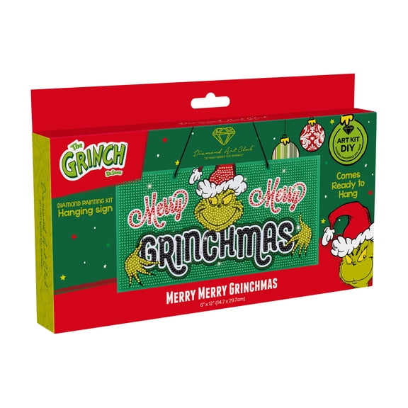 DIAMOND ART CLUB Hanging Sign - Merry Grinchmas, Diamond Painting Kit, Fun DIY Crafts for Adults, Diamond Art Canvas for Beginners, 6" x 12" (14.7 cm x 29.7 cm)
