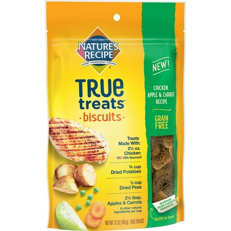 Apple Brie Chicken - Nature's Recipe True Treats, Chicken, Apple, and Carrot Recipe, Grain Free, Dog Biscuits, 12 Oz.