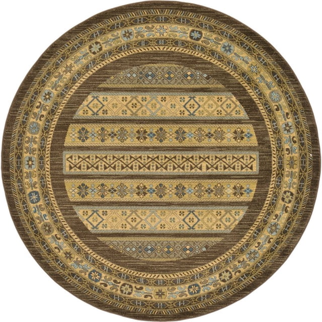 Unique Loom Fars Tribal Design Area Rug 6' x 6' Round Brown/Beige
