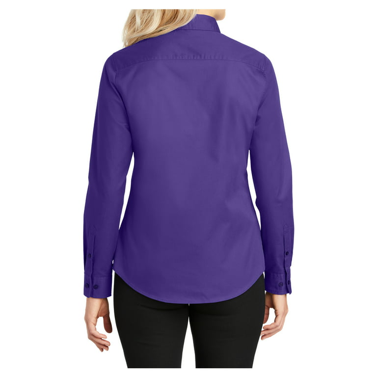 Womens Long Sleeve Easy Care Cotton/Polyester Shirt Purple/Light Stone M 
