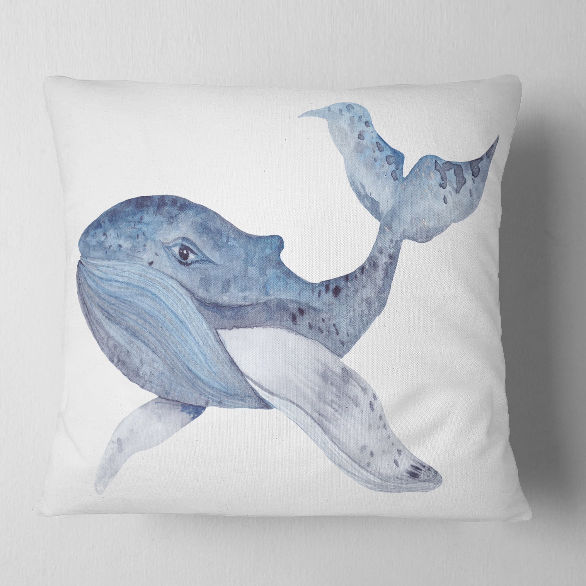 Designart Large Watercolor Whale - Animal Throw Pillow - 16x16