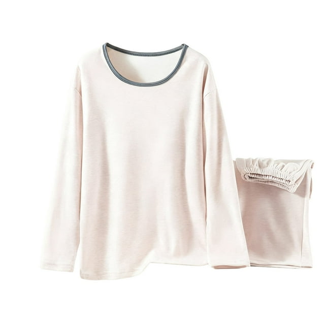 RXMEKW Ensemble de sous-Vêtements Thermiques pour Femmes, Haut à Manches Longues à Col Rond et Bas, Couche de Base d'Hiver Douce pour Temps Froid