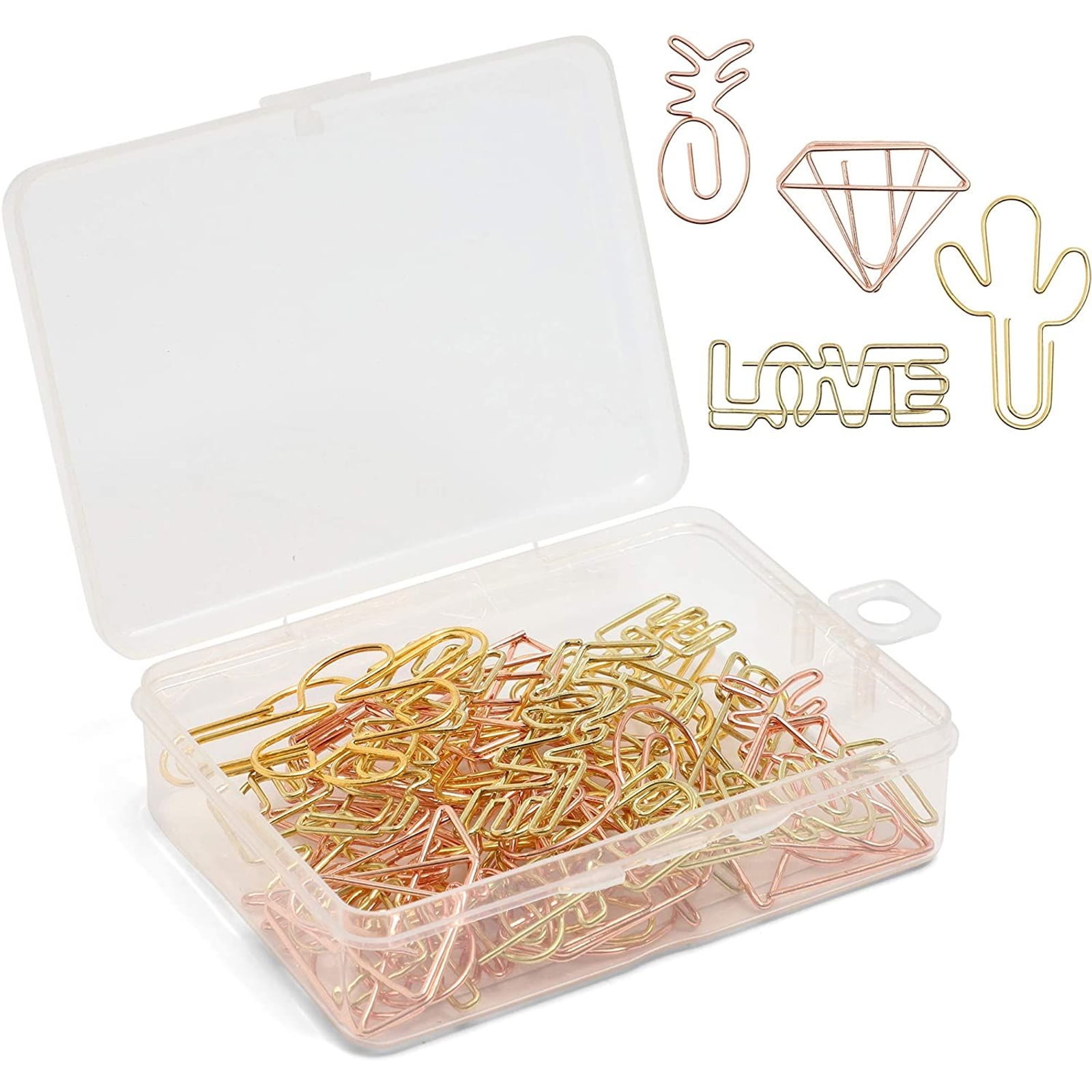 126x Rose Gold Tropical Pineapple Paper Clips and Binder Clips Set Push Pins 
