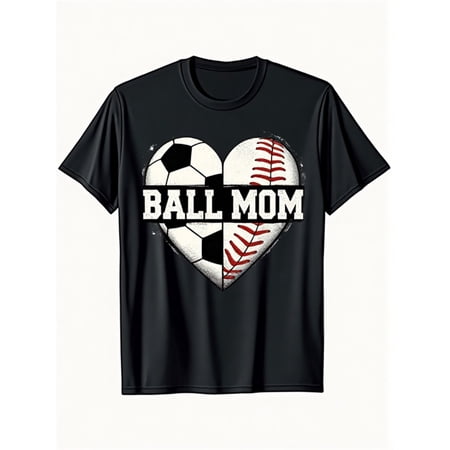 Retro Ball Mom Heart Soccer Baseball Sports Graphic Tee Mother's Day Gift T-Shirt for Women