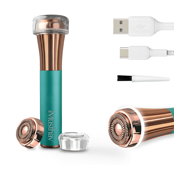 iMusthav Facial Hair Remover – New designed 20mm Painless Shaver 18K gold-plated dual ring razor, USB rechargeable with 360° LED for face, lip & chin.