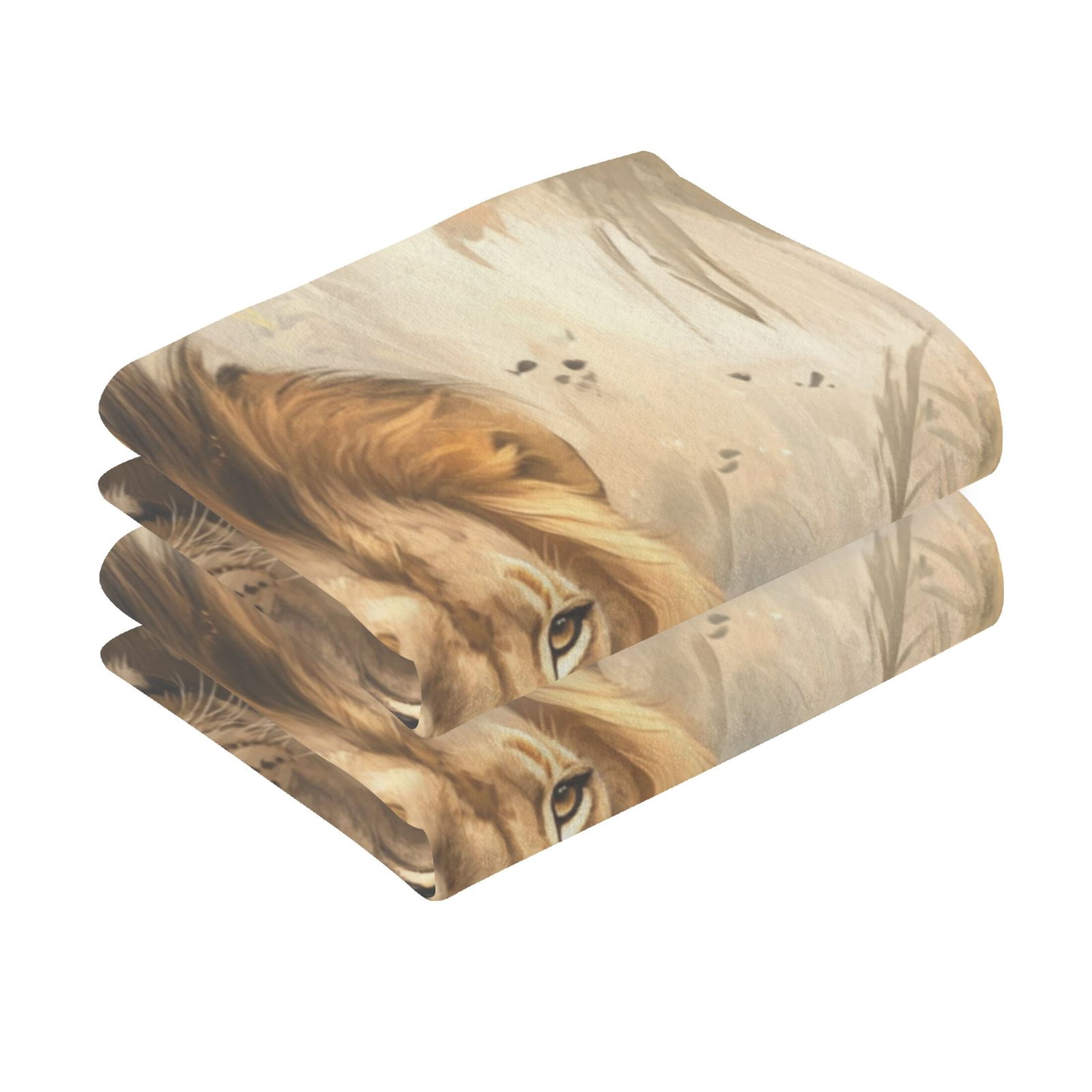 Cotton Towel Two-Piece 16x28 Inch One Sizex2 Face Towel Set Towel Set Cotton Hand Bath Towel Bathroom Beach Beautiful Yellow Lions
