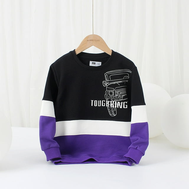 AAMILIFE Nouveau Garçon Pull en Jersey Grands Garçons Imprimé Réfléchissant Pull Contraste à Manches Longues pour Enfants