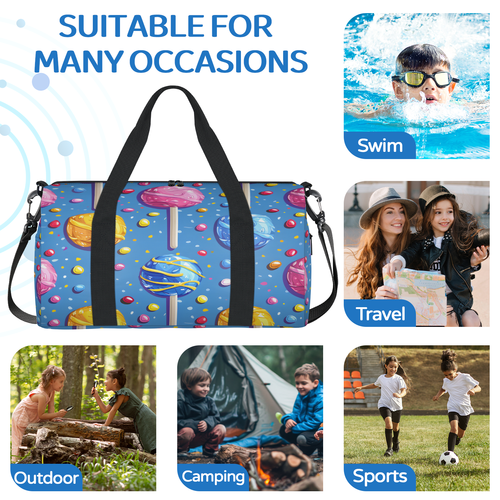 Herdesigns Candy Travel Duffle Bag Sports Yoga Weekender Overnight Carry on Workout Bags Lightweight Waterproof Gym Tote Bag for Women Colorful