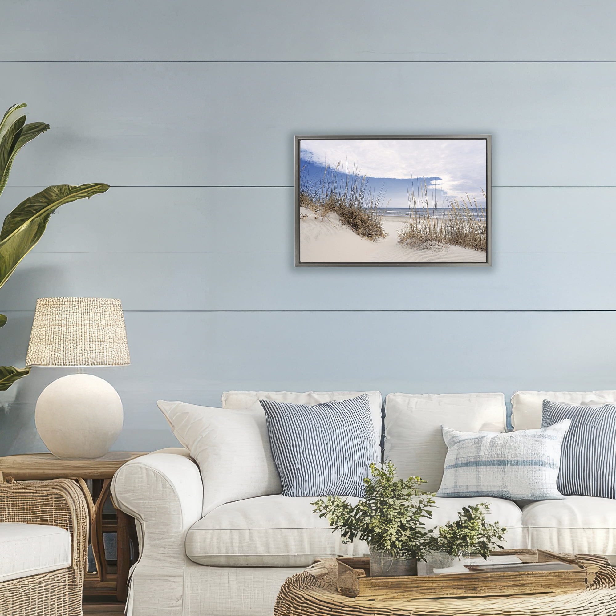 Stupell Industries Sea Oats Along Sandy Dunes Gray Framed Floater Canvas Wall Art, design by Natalie Carpentieri
