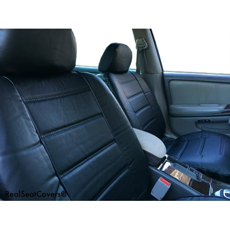 Premium 4pc Front 2 Bucket Semi Custom Fit XL Black Seat Cover Set 100% Genuine PU Leather Premium Grade