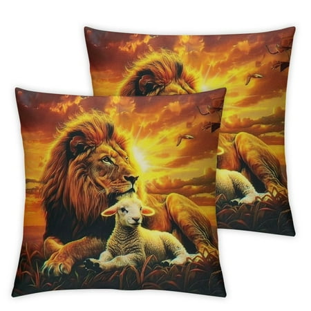 

QCPP Lion Lamb Sunset Short Plush Pillowcase Set of 2 for Car Couch Bedroom - Home Furnishing 24x24in