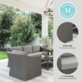 thumbnail image 4 of Martha Stewart 4-Piece Indoor-Outdoor Conversation Set with Patio Sofa, 2 Chairs, and Coffee Table in Gray Rattan Wicker with Gray All-Weather Cushions, 4 of 13