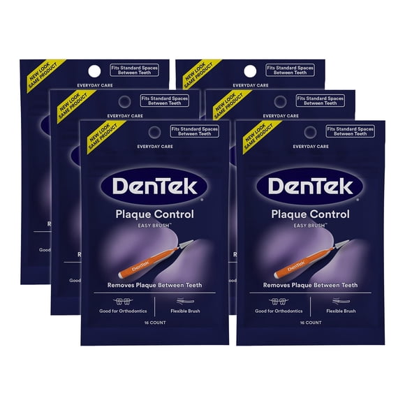 DenTek Easy Brush Interdental Cleaners | Brushes Between Teeth | Standard | Mint Flavor | 16 Count | Pack of 6