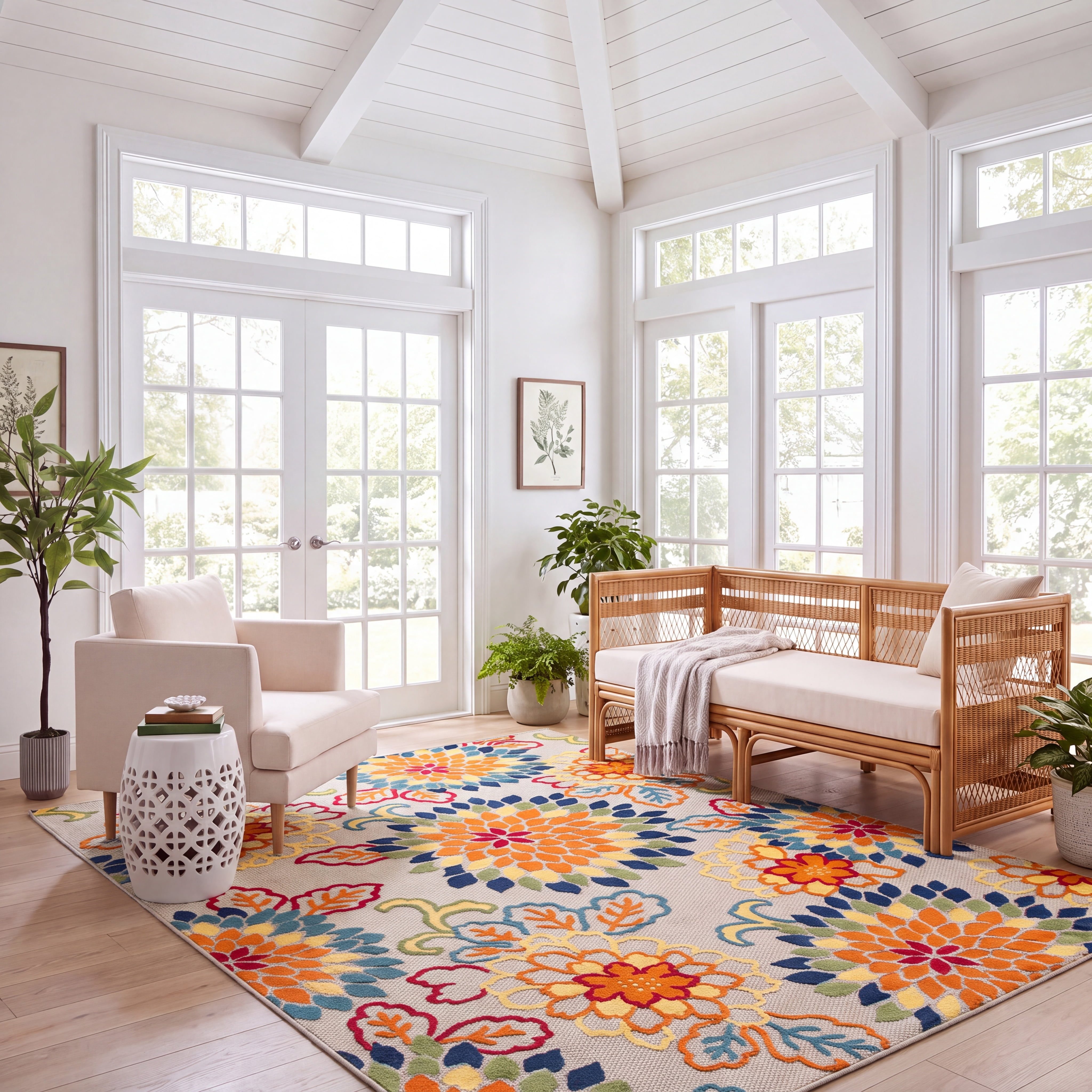 Safavieh Cabana Michelle Floral Indoor/Outdoor Area Rug, Ivory/Orange, 2' x 3'