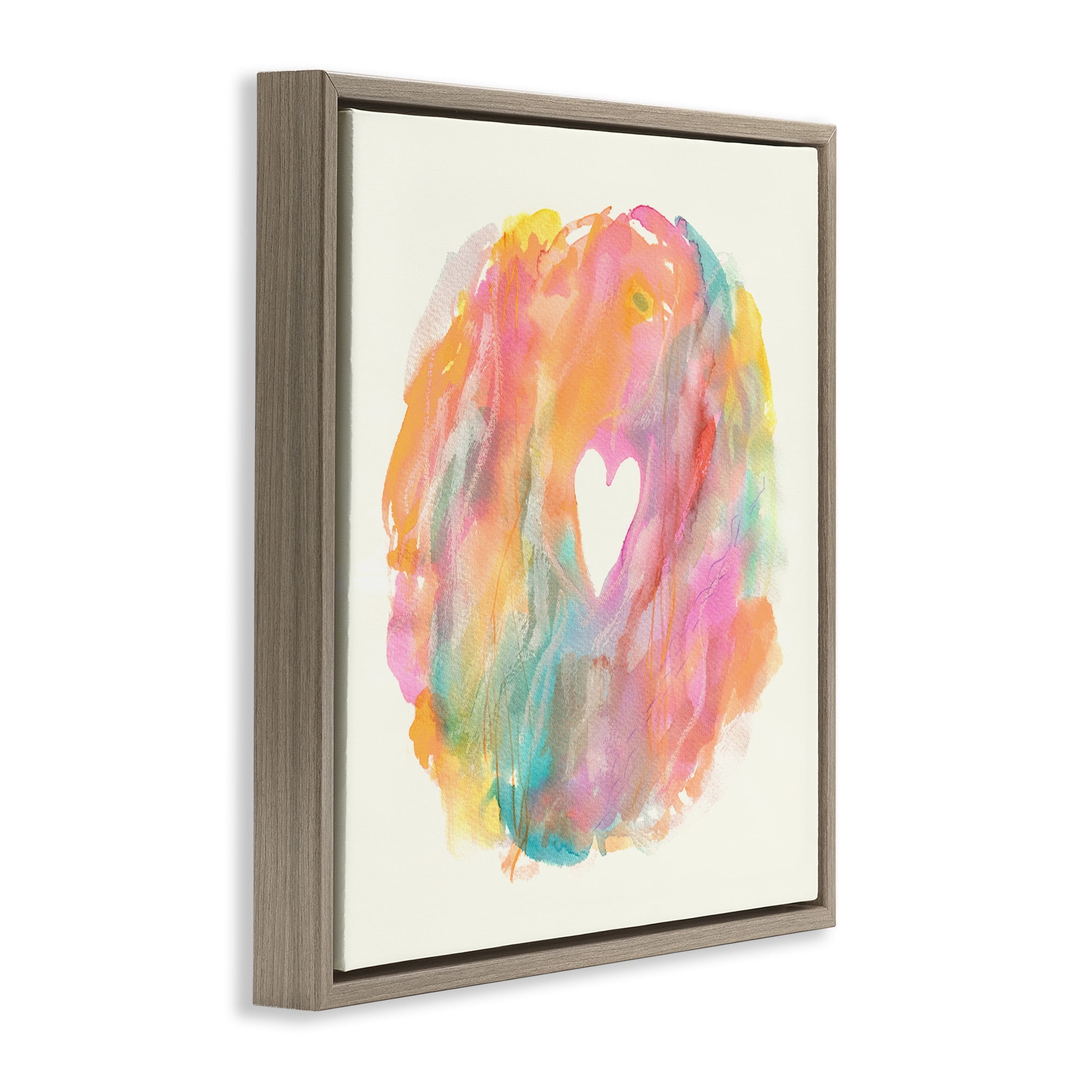 Stupell Industries Abstract Heart Fluid Mixed Pastels Abstract Painting Brown Floater Framed Canvas Art Print Wall Art, 25 x 25