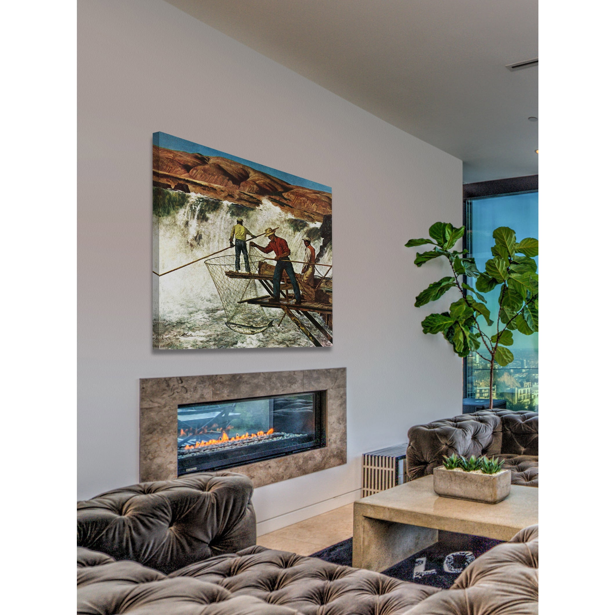 "Salmon Fishing" Painting Print on Wrapped Canvas